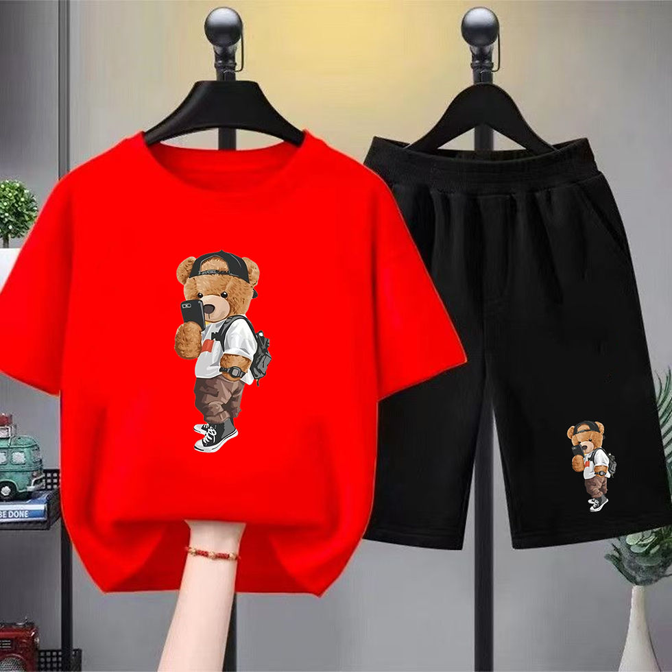 Miniatura: Ensemble enfant 2 pièces “Petit Ours” – T-shirt manches courtes et short,