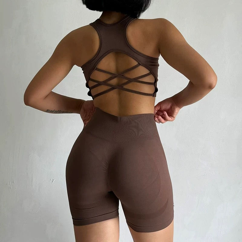Thumbnail: Women's yoga exercise set, paired with cross gathered back and high waisted hip 