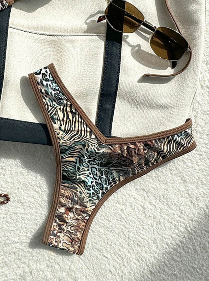 Thumbnail: Bikini  imprimé léopard, ensemble 2 pièces, taille basse.
