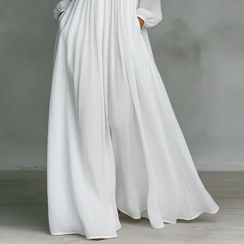 Thumbnail: Robe Longue Élégante Femme – Taille Haute, Plissée, Poches