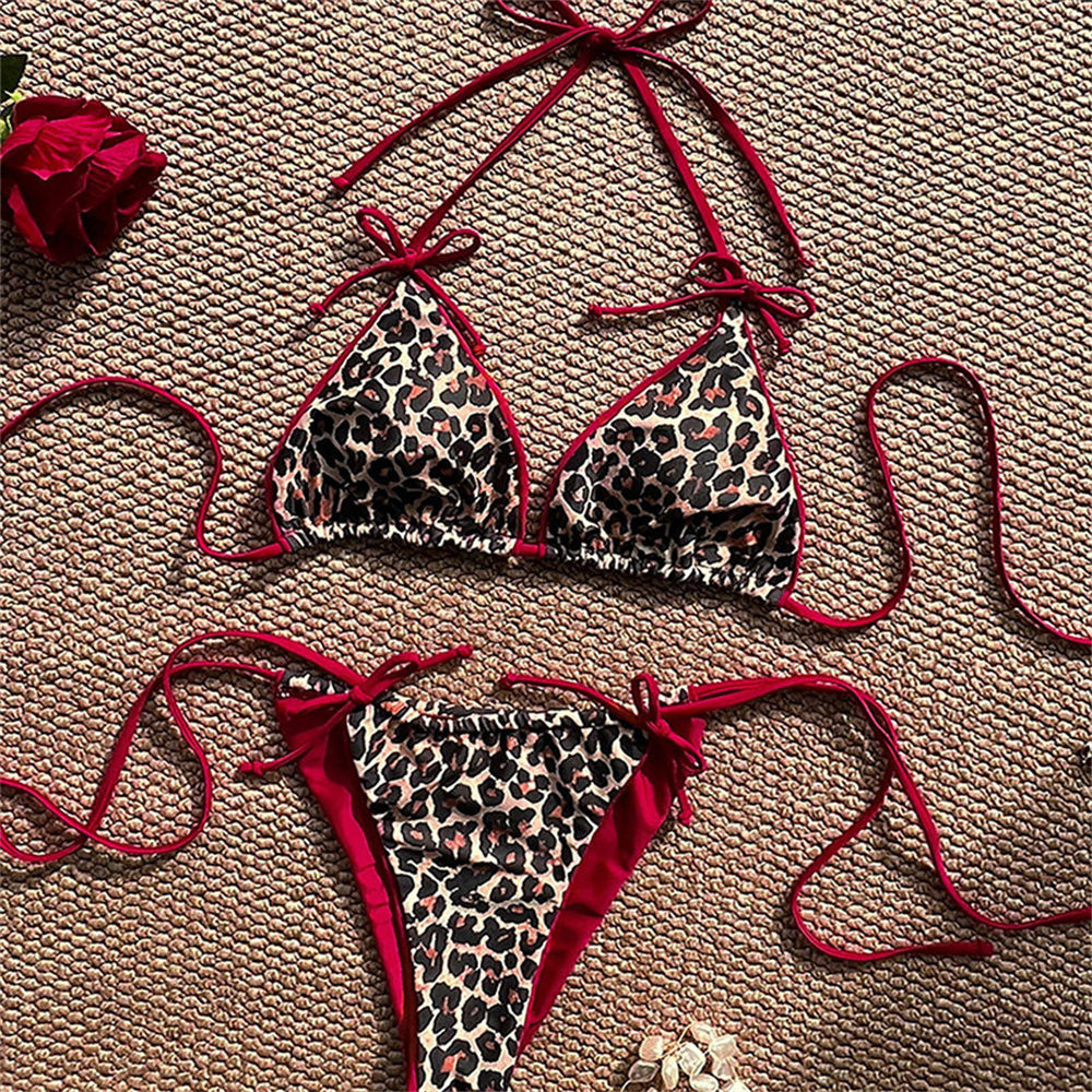 bikini léopard avec nœud, dos nu, effet push-up