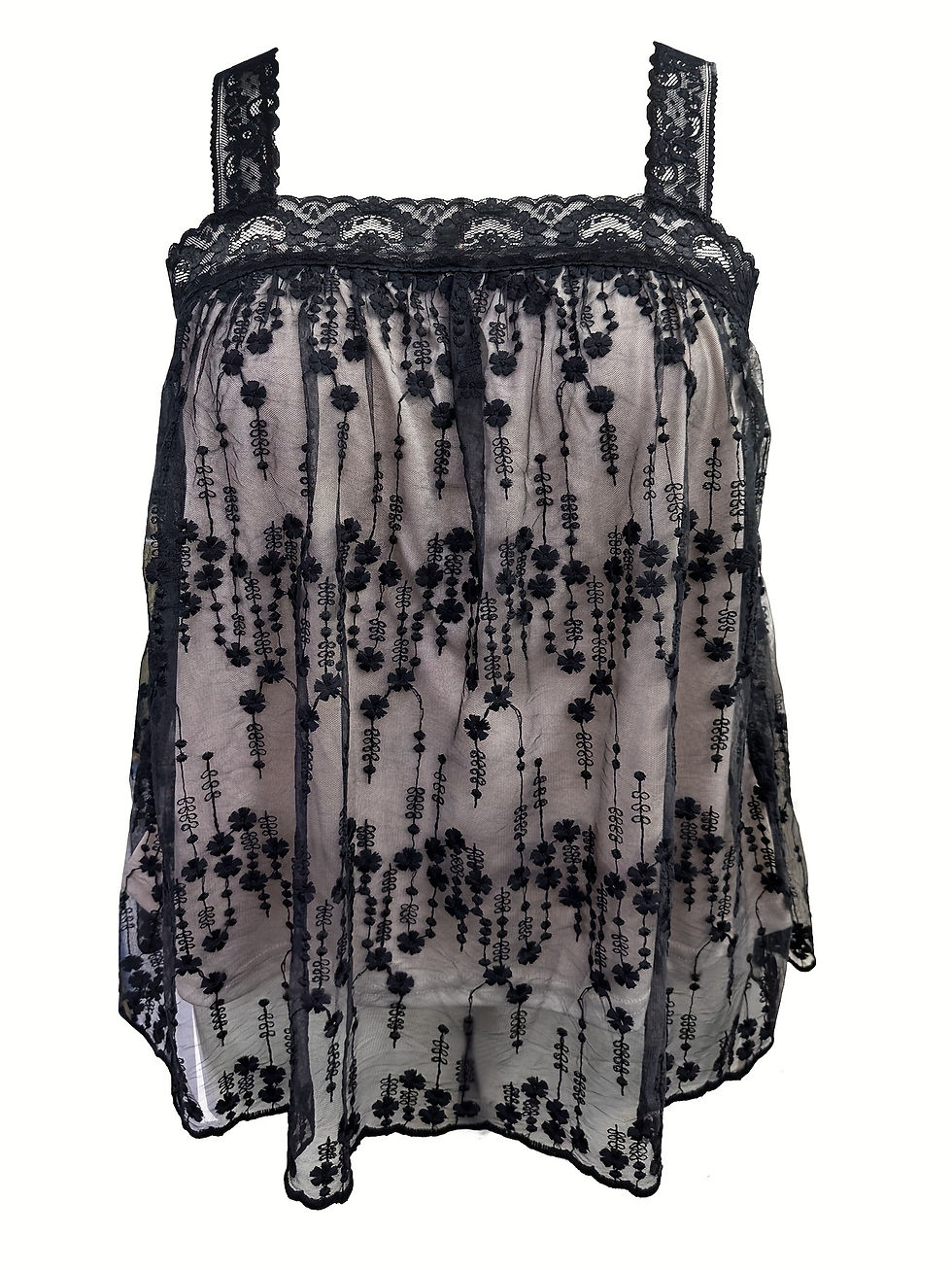 Miniature : Charme floral grande taille – Haut camisole séduisant en dentelle superposée
