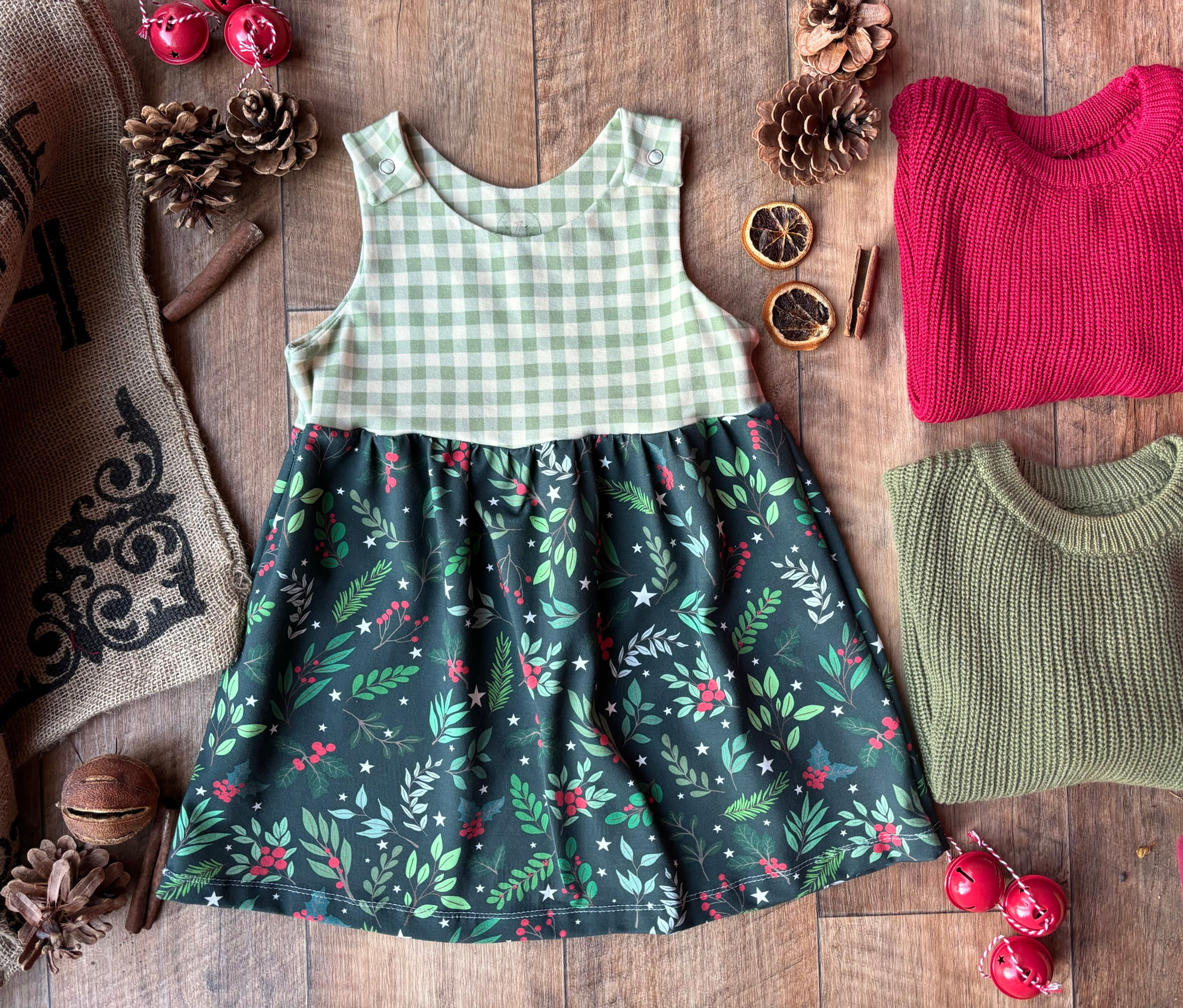 Green Check Hybrid Print Dress