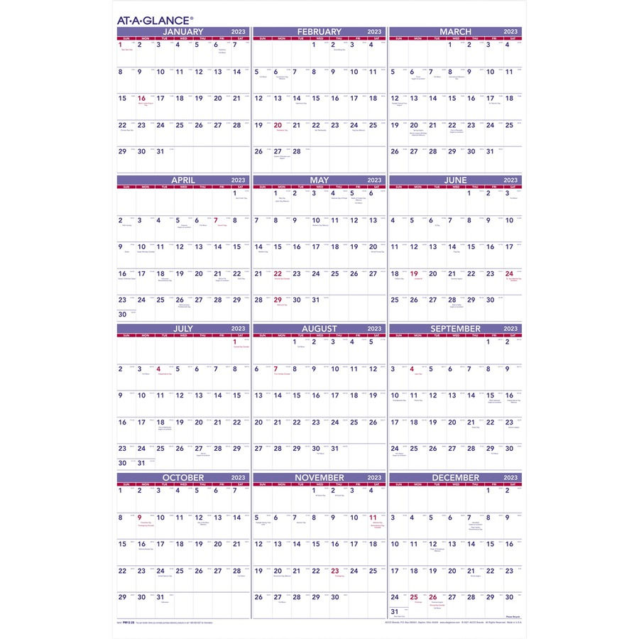 At A Glance Yearly Wall Calendar Ameritrade