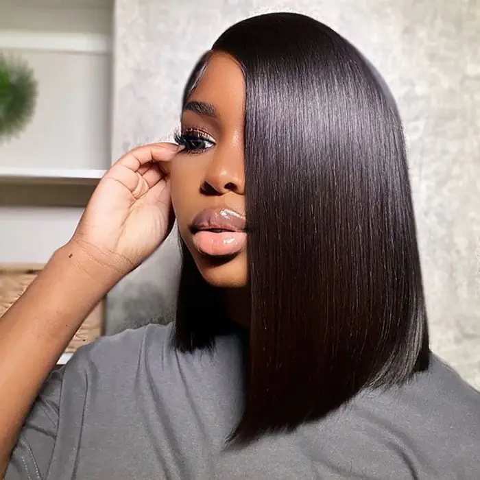 Bob Wigs - Asymmetrical Blunt Bob 13X4 Transparent Frontal Lace Wig Straight