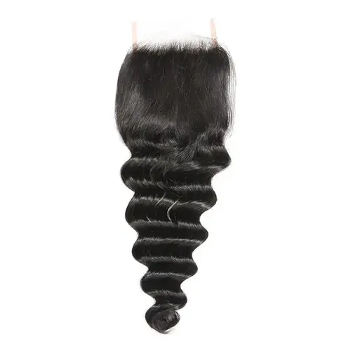 Thumbnail: 12-20 Inch 4" x 4" Loose Deep Free Parted Lace Closure #1B Natural Black