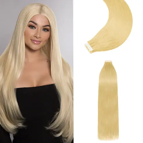 Thumbnail: Premium Quality Straight Tape In Hair Extensions #613 Lightest Blonde