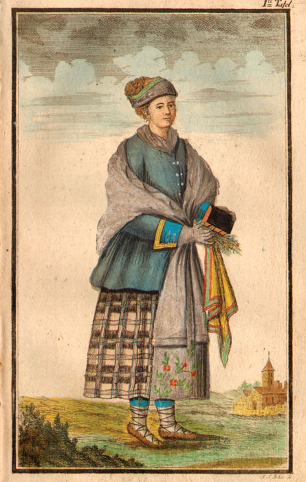 Mažosios Lietuvos gyventojos lietuvės. Iš: Bock, F. S. Versuch einer wirtschaftlichen Naturgeschichte von dem Koenigreich Ost- und Westpreussen. – T. 1. – Dessau, 1782 m. Lietuvos nacionalinė Martyno Mažvydo biblioteka