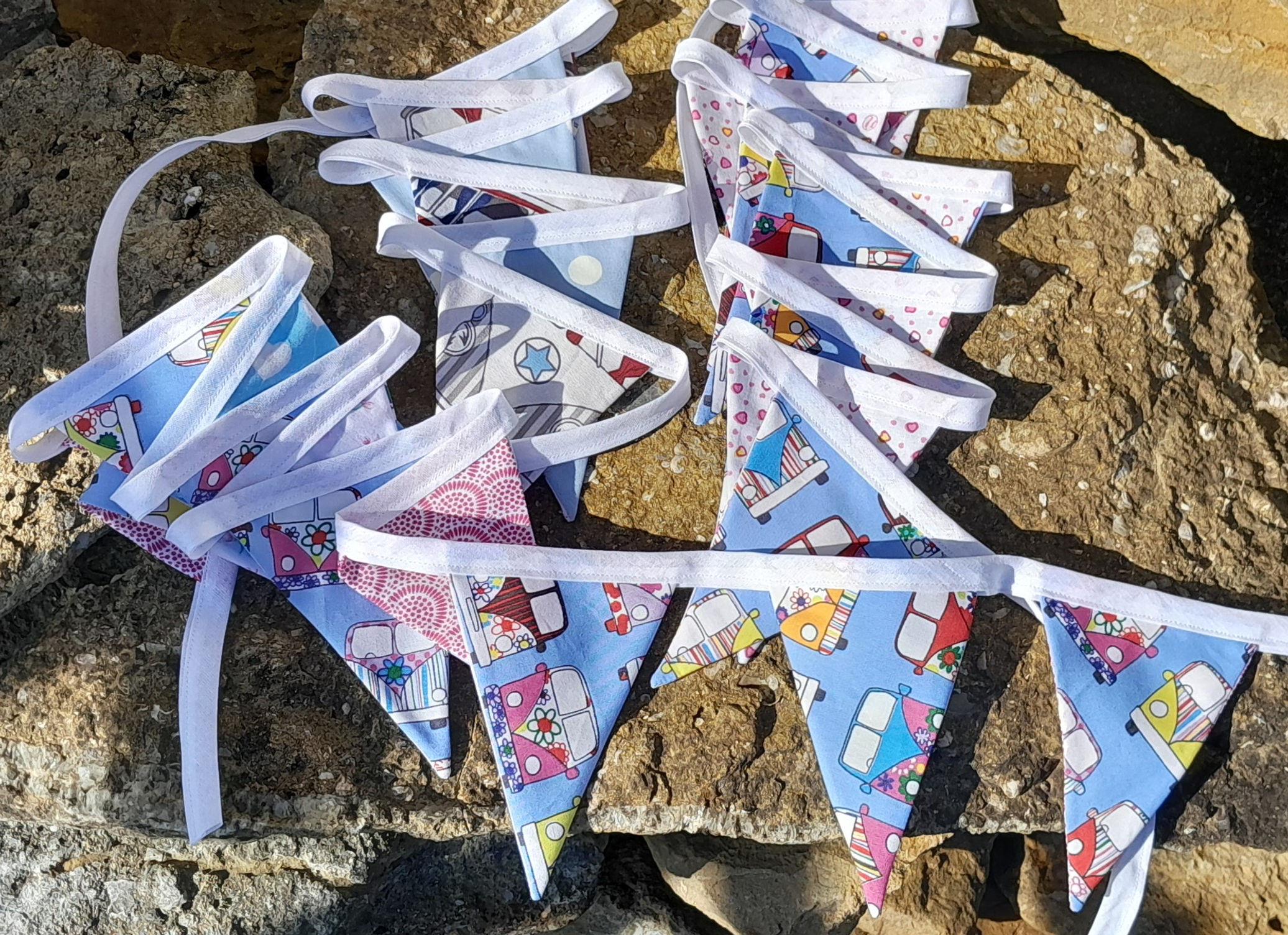 CAMPERVAN MINI BUNTING - 1m, 1.3m, 1.4m plus ties - 2 fabrics.