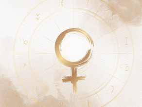 venus direct astrology gold with beige background