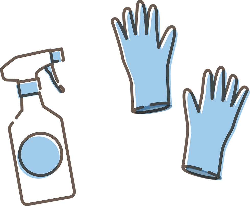 スプレーとゴム手袋のイラスト