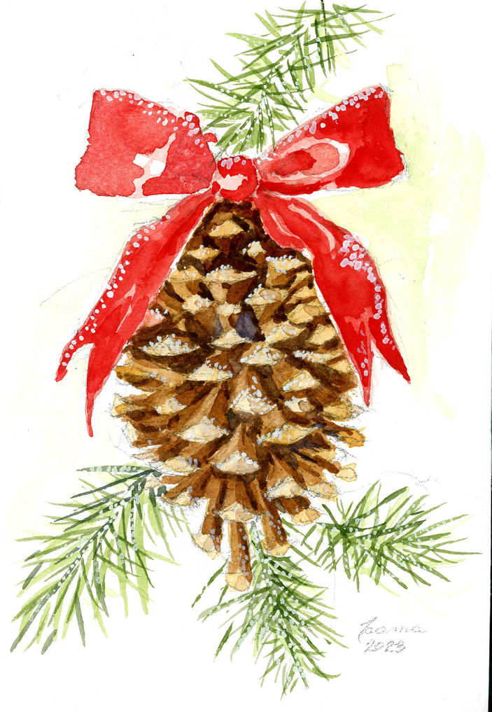 Christmas Pinecone with ribbon