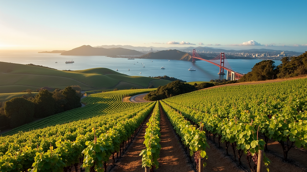 Wide angle view of rolling vineyards in Morgan Hill