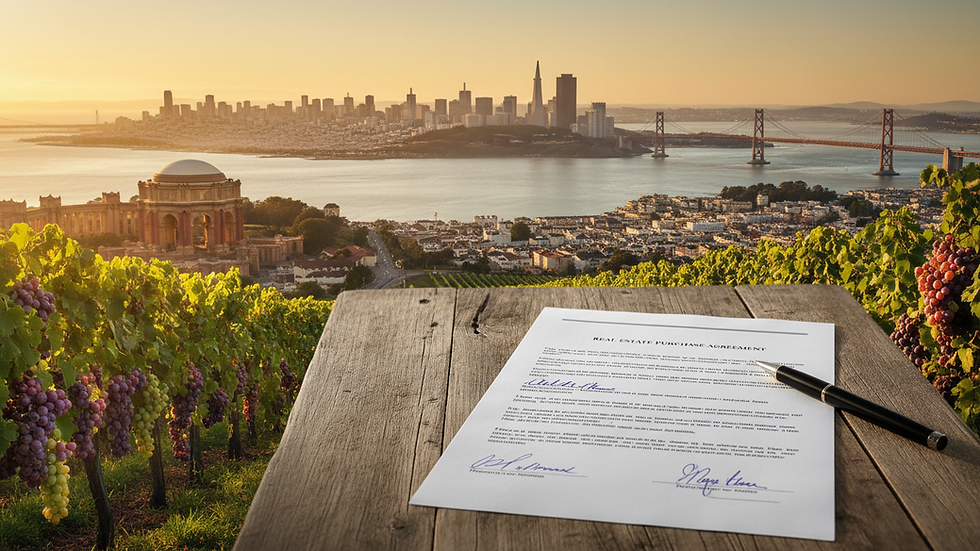 Close-up view of a signed real estate contract on a wooden table