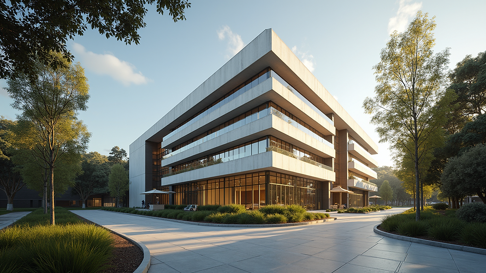 Eye-level view of modern office building in Marin County