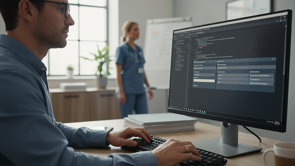Close-up view of a developer coding healthcare software