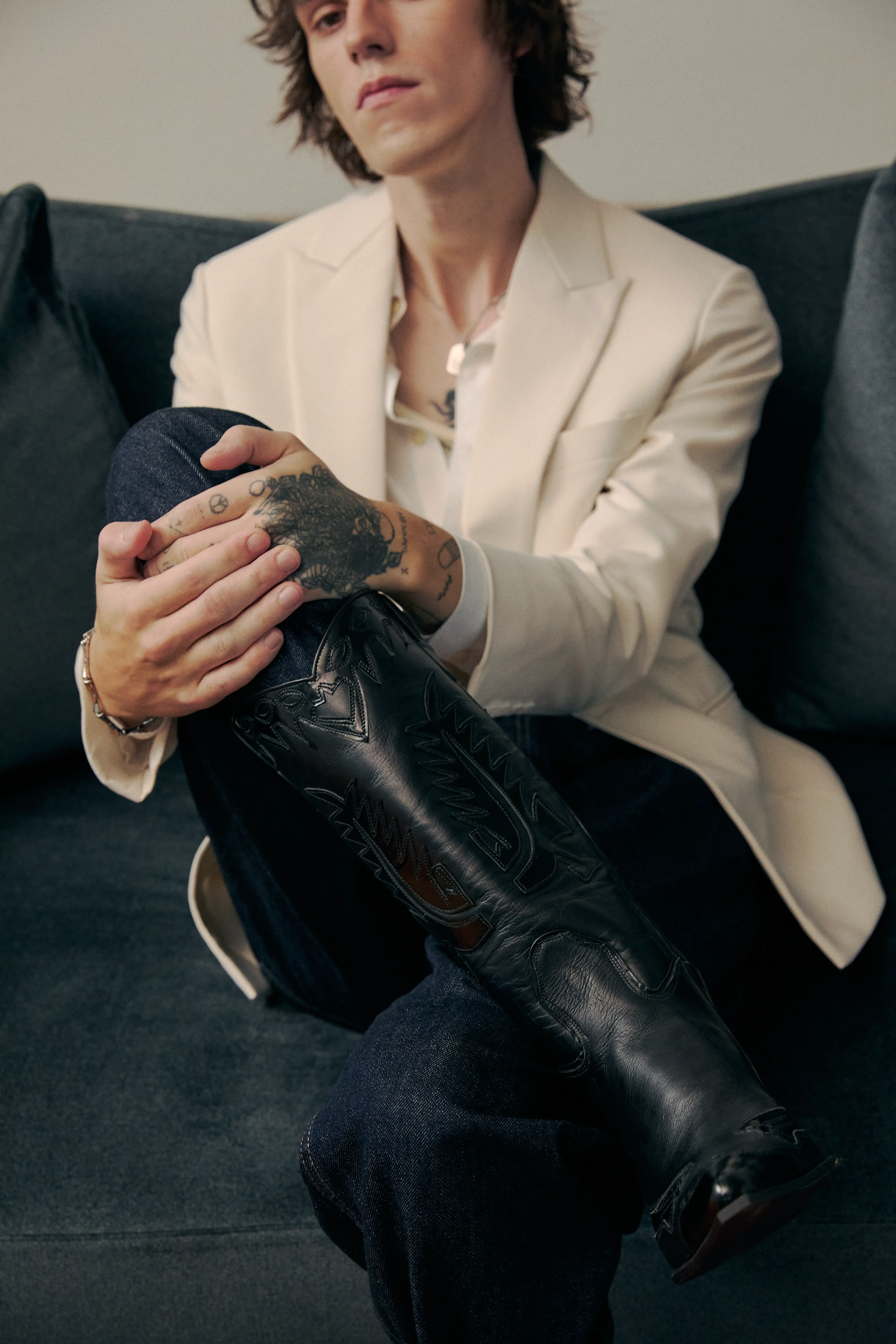 BONES - Black Cowboy Boot with Polished and Matte Contrast