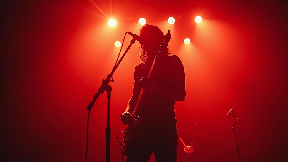 Eye-level view of RedrumRed performing on stage with vibrant lights