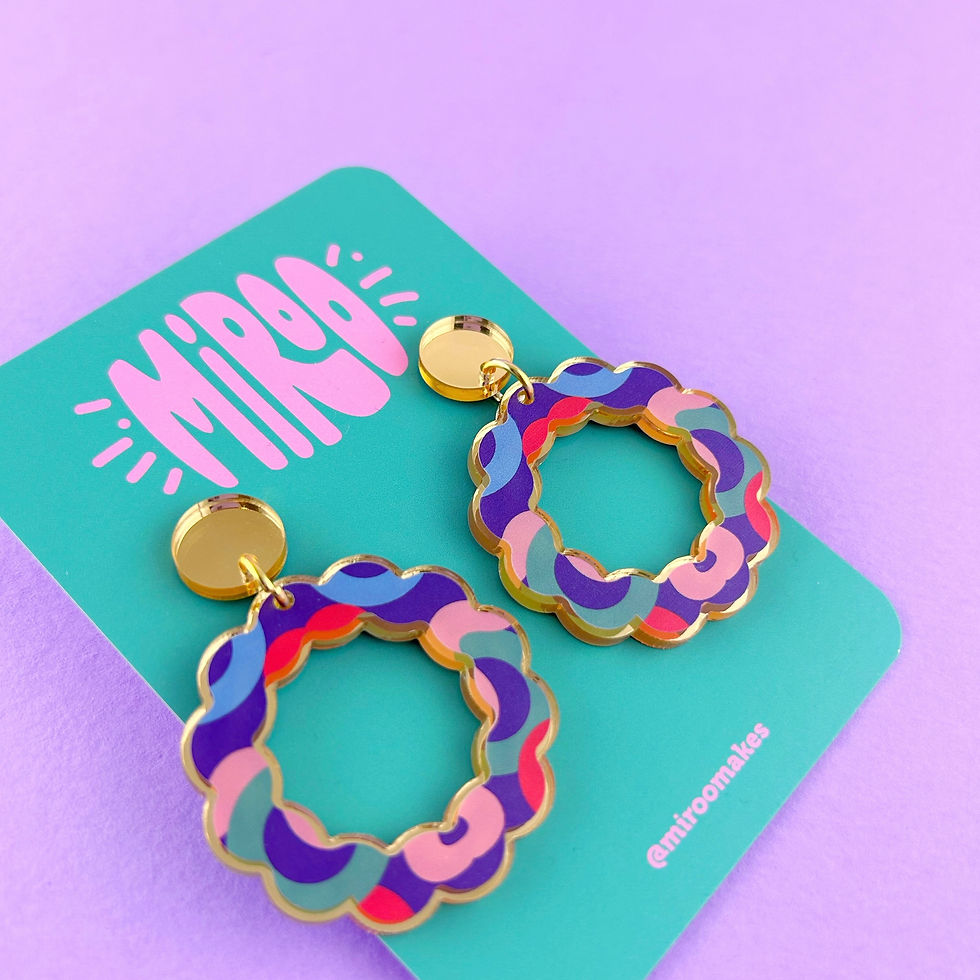 Thumbnail: colourful acrylic earrings- wavy circle pattern