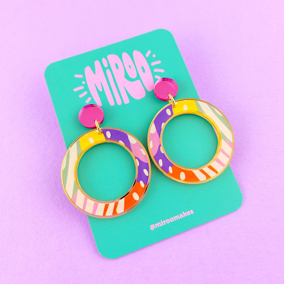 Thumbnail: a pair of fun and statement earrings made from laser cut acrylic with printed pattern