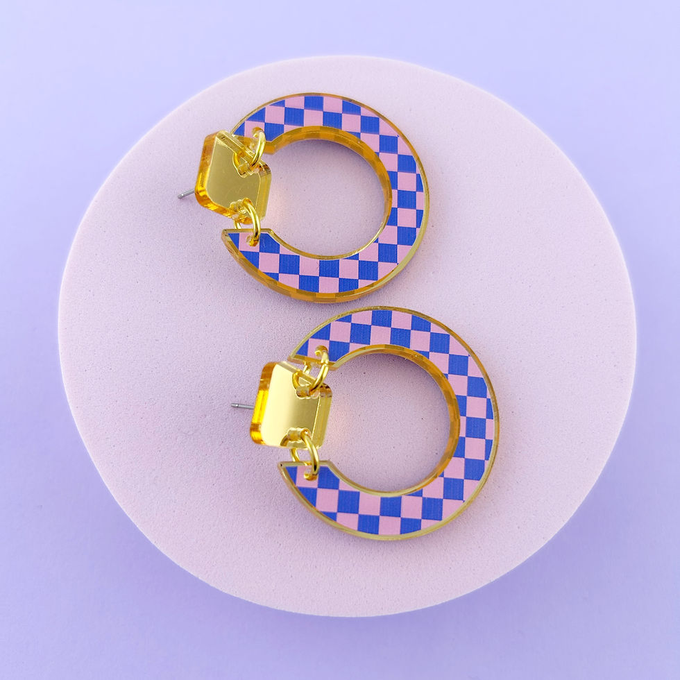 Thumbnail: Checkerboard circle acrylic earrings- pink & blue