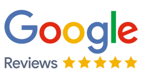 Google Review Logo with 5 gold stars underneath, top rated