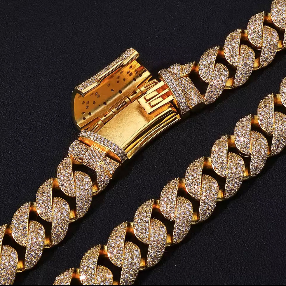 Thumbnail: 22MM Diamond Cuban Chain Curved Flip Buckle Chain Iced Out Zircon Cuban link