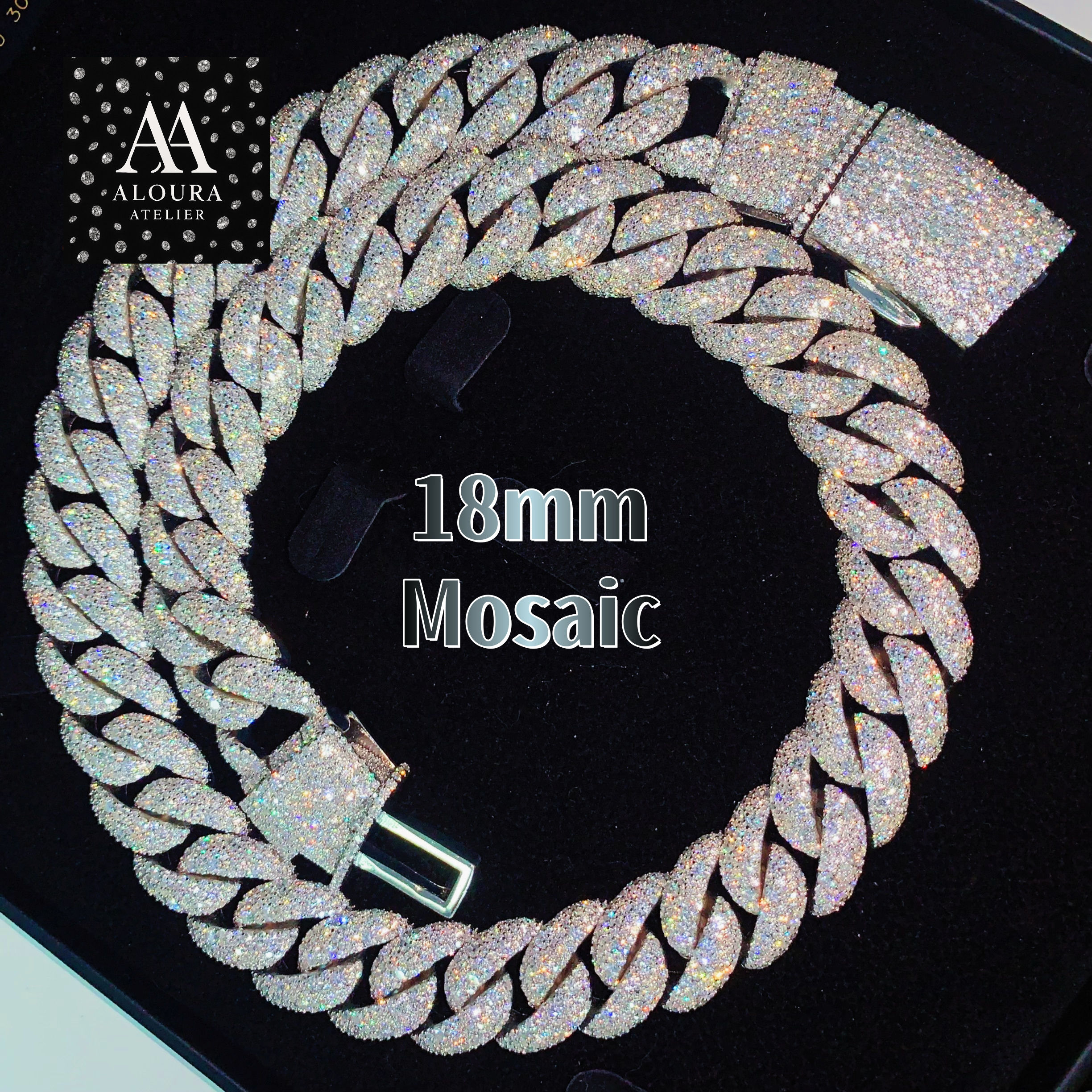 Mosaic Setting 18mm Cuban Link Moissanite Pass Diamond Tester 925 Miami Cuban 