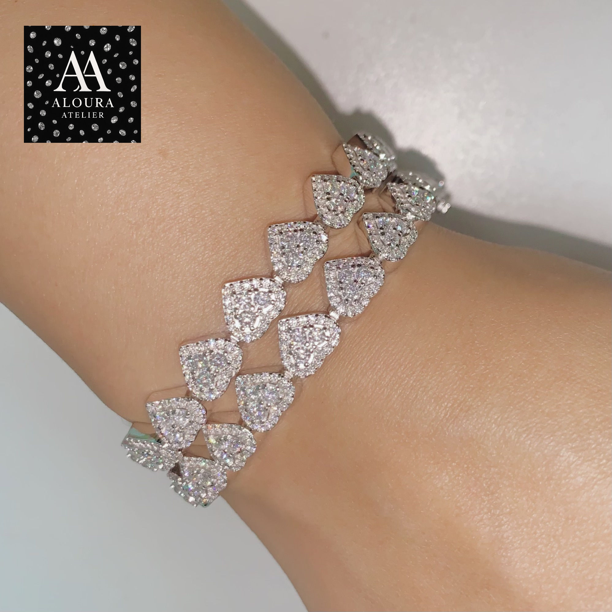 Women Real Gold Plated Heart Shaped Bracelet Iced Out 8mm Cuban Link Moissanite