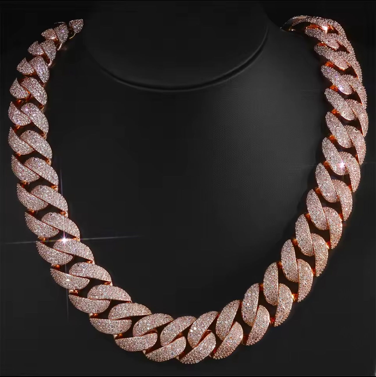 22MM Diamond Cuban Chain Curved Flip Buckle Chain Iced Out Zircon Cuban link
