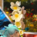 Thumbnail: umihana ocean fairy keychain handmade clay pixie with blue hair and white flowers - Flower DetailView
