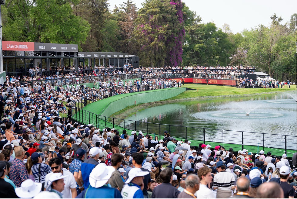 A general view of the 18th green during the third round of LIV Golf Mexico City at Club de Golf Chapultepec on Saturday, April 18, 2026 in Naucalpan, Mexico. (Photo by Mike Stobe/LIV Golf)