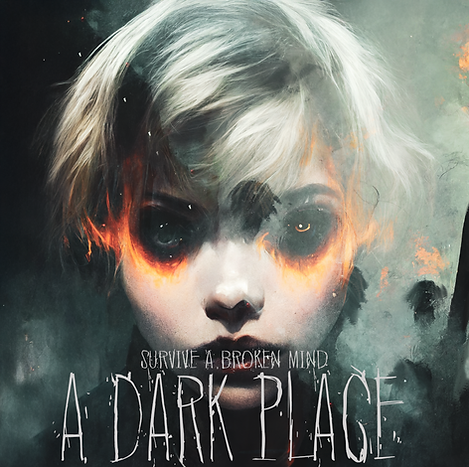 Cover Art of a girl with Blonde hair. Text overlayed reads "Survive a broken mind. A Dark Place". The image has a dark vibe