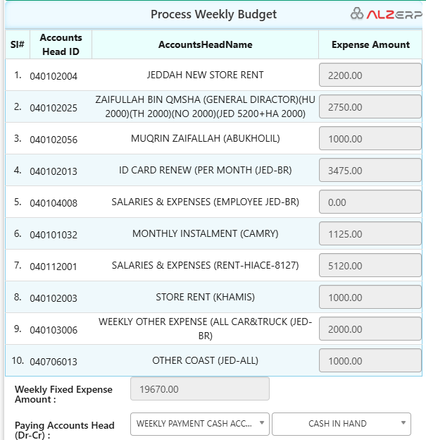 Budget expenses voucher data posting
