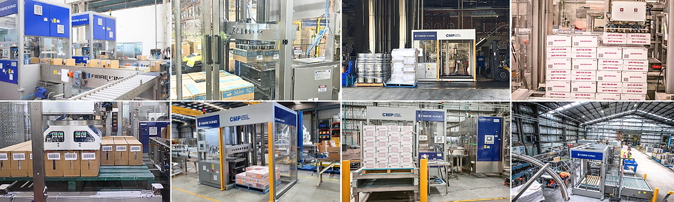 Automatic compact palletising system examples throughout food and beverage production lines