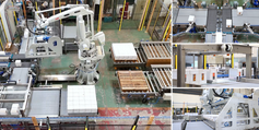 Fibre King robotic layer palletising system for shelf-ready packaging during factory run-up