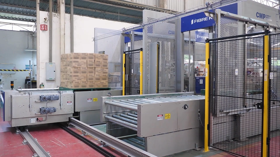 High-performance palletising and conveying system prior to site installation