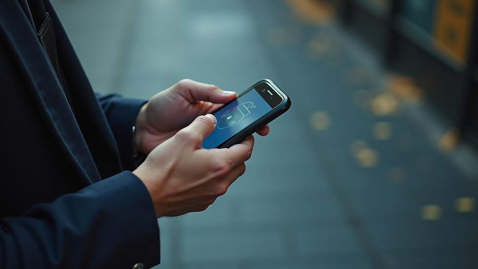 High angle view of a person using a smartphone with a security app open