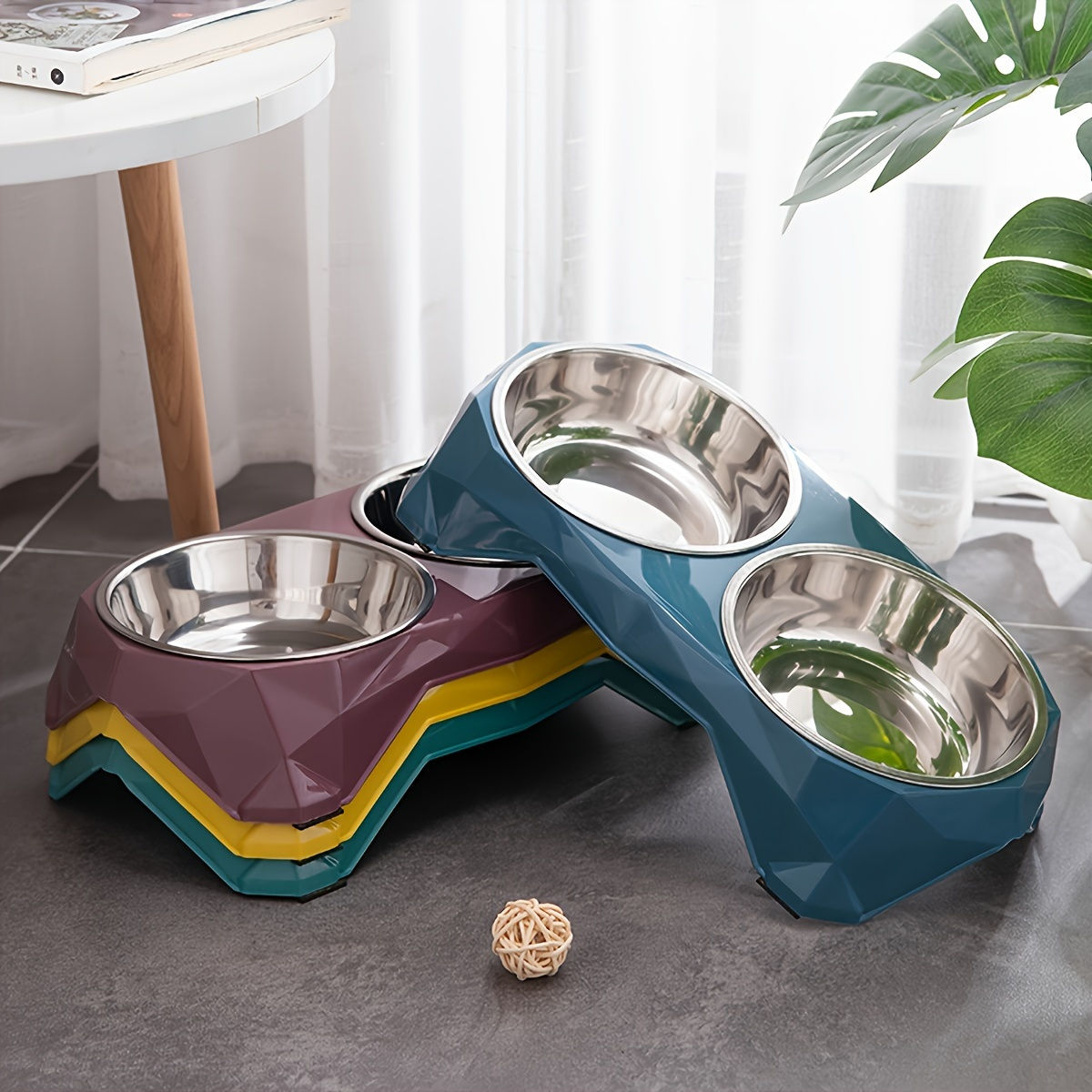 Stainless Steel Double Pet Bowl – Large Capacity Food & Water Bowl with Diamond