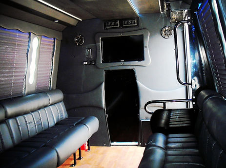 Inside 16 passenger limo bus