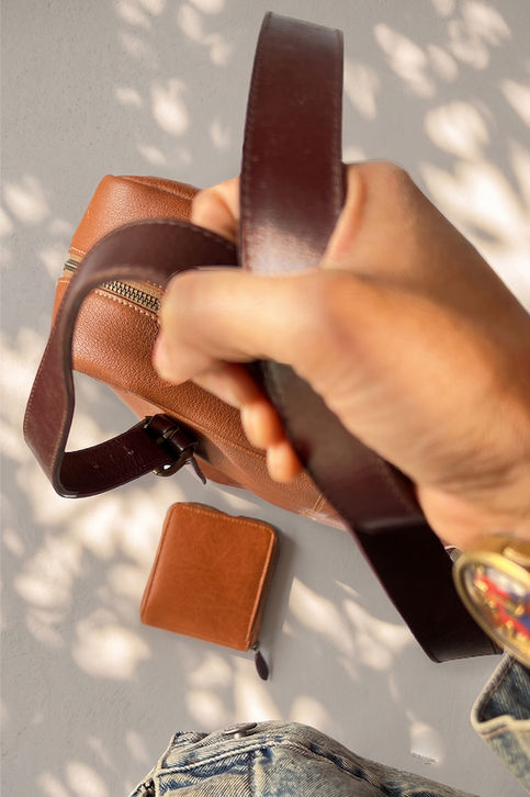 TICH zippered leather wallet in Oxblood, matching TICH Bella Tote bag