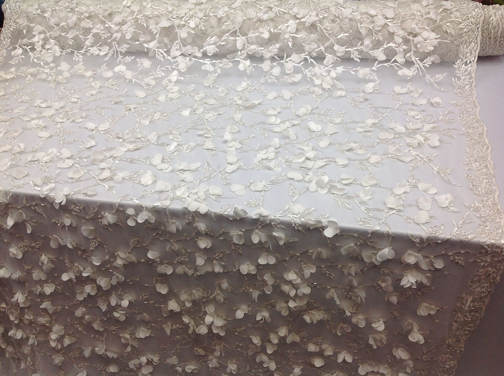 Thumbnail: Bridal Beaded Fabric By The Yard Ivory Lace Heavy Beads For Bridal Veil Flower