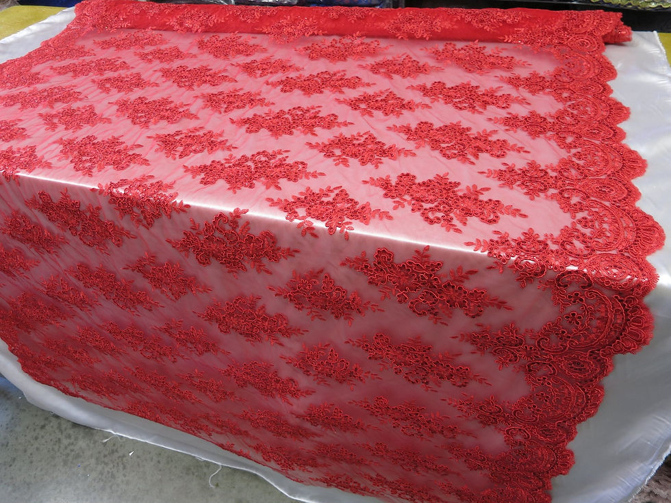 Thumbnail: Embroidered Lace fabric Red Flower/Floral Sequins Corded Mesh Bridal By Yard