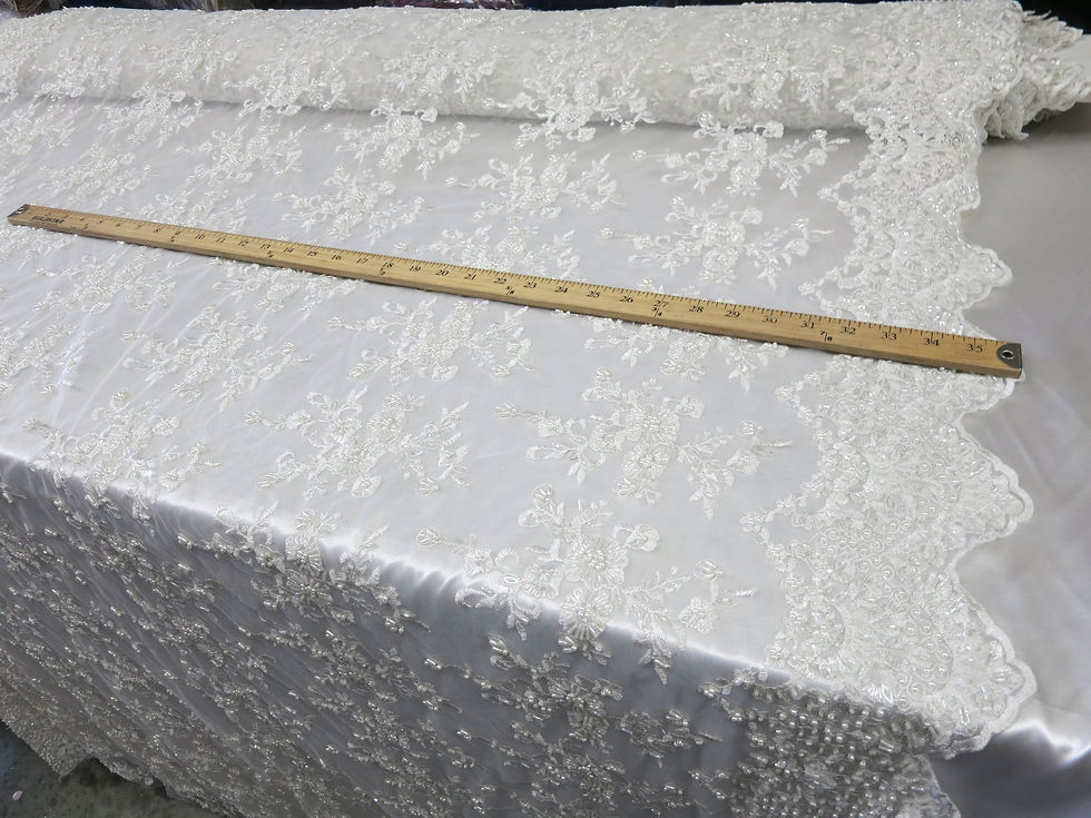 Thumbnail: Ivory Flower Bridal Beaded Fabric Heavy Embroidered Mesh Lace Fabric By The Yard