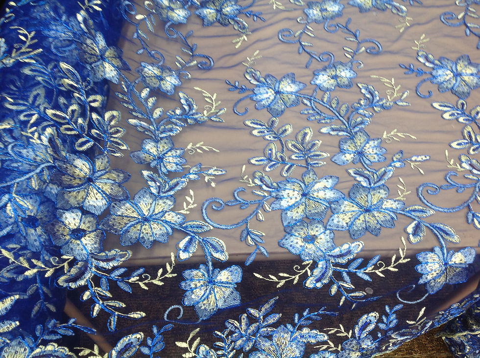 Thumbnail: Royal Blue Metallic Flowers Embroider With Sequins Corded Mesh Lace By Yard