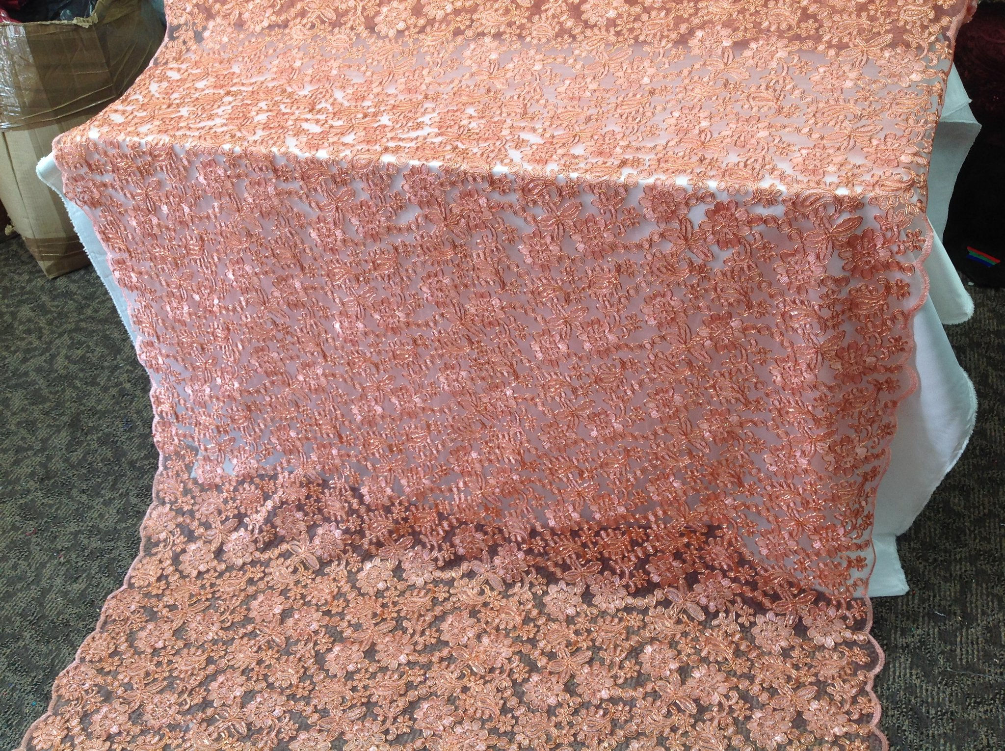 Bridal Wedding Mesh Lace Fabric Coral Metallic floral Yard dresses By Yard