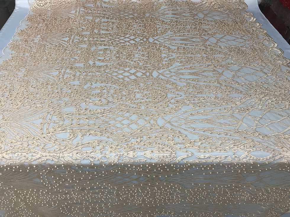 Thumbnail: Beaded Fabric - Lt Peach Embroidered Lace Beads By The Yard For Bridal Veil Mesh