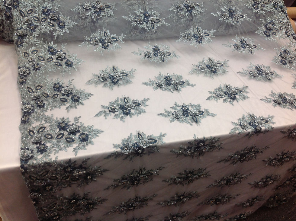 Thumbnail: Sage Teal Bridal Design Flower Fabric Mesh Net Type Spider 3D Flowers By Yard