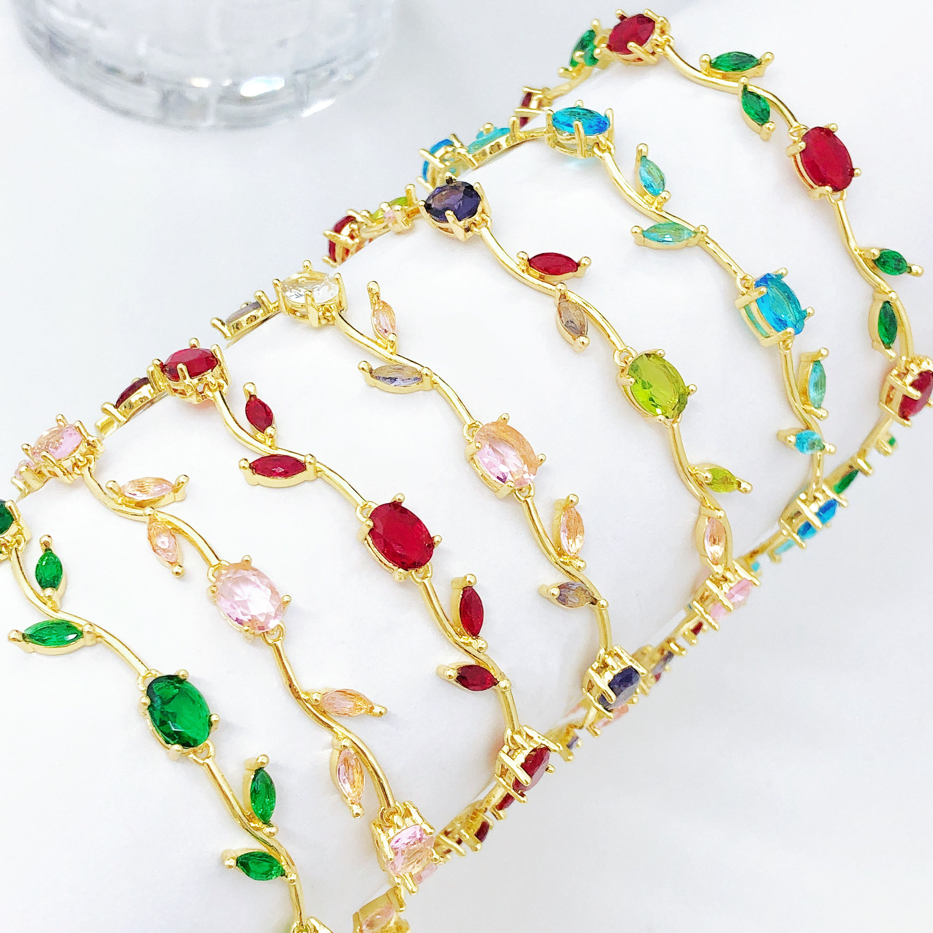 Colorful Trendy Charm Crystal Leaf Vine Flower Rhinestone Bracelet Luxury for Wo