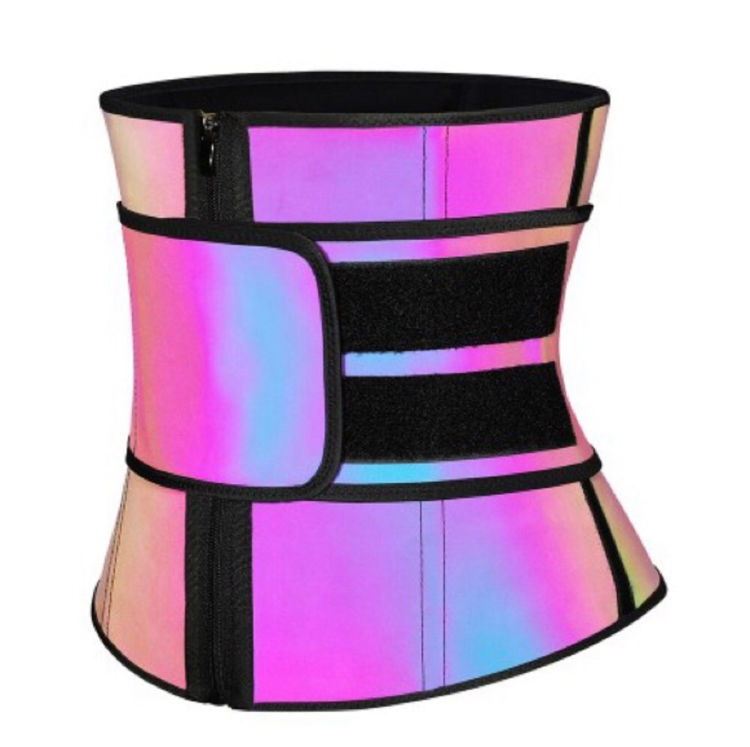 Thumbnail: High Compression Holographic Latex Waist Trainer w/Double Velcro Strap